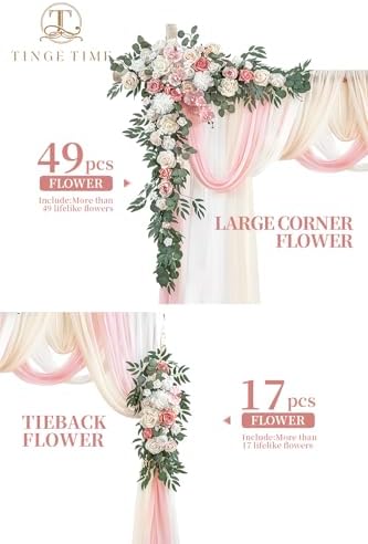 Wedding Arch Flowers Kit - Deluxe 5pcs Artificial Floral Swag with 3 Sheer Drapes, Realistic Silk Flower, alternate view 2