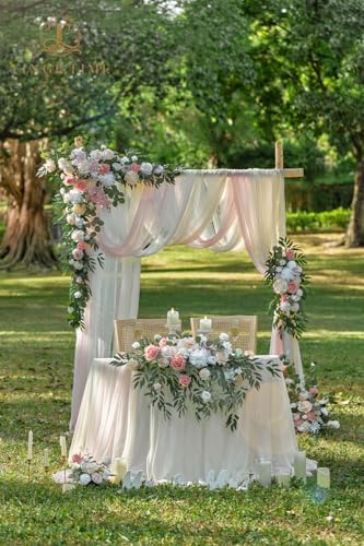 Wedding Arch Flowers Kit - Deluxe 5pcs Artificial Floral Swag with 3 Sheer Drapes, Realistic Silk Flower, alternate view 5