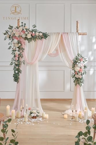 Wedding Arch Flowers Kit - Deluxe 5pcs Artificial Floral Swag with 3 Sheer Drapes, Realistic Silk Flower, alternate view 6