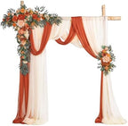Wedding Arch Flowers Kit - Deluxe 5pcs Artificial Floral Swag with 3 Sheer Drapes, Realistic Silk Flower