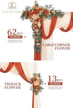 Wedding Arch Flowers Kit - Deluxe 5pcs Artificial Floral Swag with 3 Sheer Drapes, Realistic Silk Flower, alternate view 2