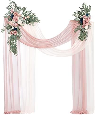 Wedding Arch Flowers Kit with Drapes, Dusty Rose & Navy
