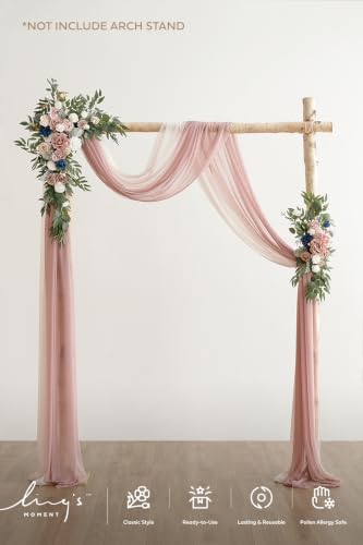 Wedding Arch Flowers Kit with Drapes, Dusty Rose & Navy, alternate view 2