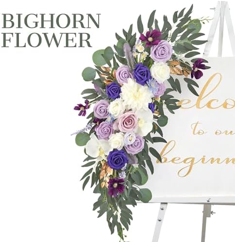 Wedding Arch Flowers Pack of 2 Artificial Silk Large Flower Swag Purple Welcome Sign Floral Swag Reception, alternate view 4