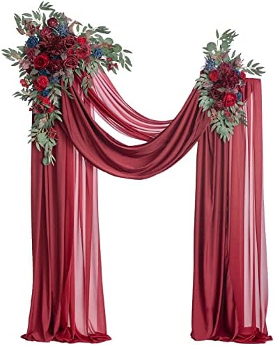 Wedding Arch Flowers with Drapes, Burgundy & Navy