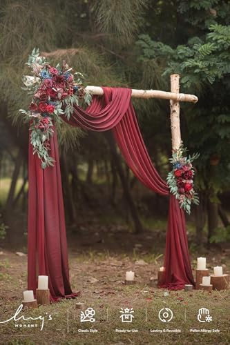 Wedding Arch Flowers with Drapes, Burgundy & Navy, alternate view 2