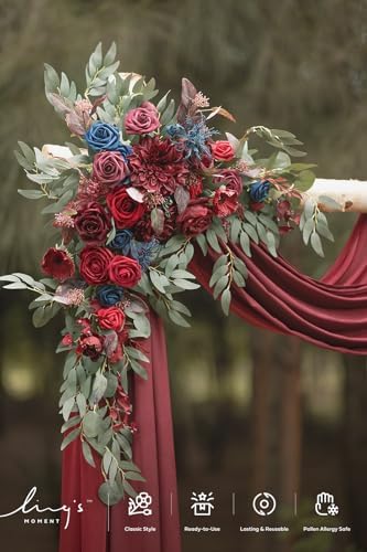 Wedding Arch Flowers with Drapes, Burgundy & Navy, alternate view 3