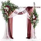 Wedding Arch Flowers with Drapes Kit (Pack of 4) - 2pcs Artificial Christmas Marsala Deluxe Swag with 2pcs Sheer