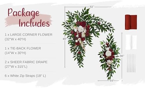 Wedding Arch Flowers with Drapes Kit (Pack of 4) - 2pcs Artificial Christmas Marsala Deluxe Swag with 2pcs Sheer, alternate