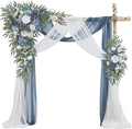 Wedding Arch Flowers with Drapes Kit (Pack of 4) - 2pcs Artificial Dusty Blue Deluxe Swag with 2pcs Sheer Drapes