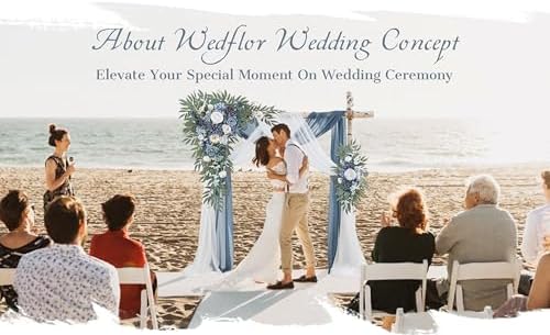 Wedding Arch Flowers with Drapes Kit (Pack of 4) - 2pcs Artificial Dusty Blue Deluxe Swag with 2pcs Sheer Drapes, alternate
