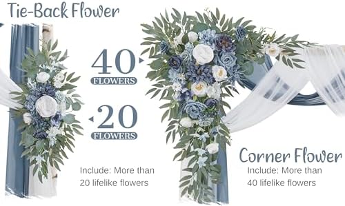 Wedding Arch Flowers with Drapes Kit (Pack of 4) - 2pcs Artificial Dusty Blue Deluxe Swag with 2pcs Sheer Drapes, alternate