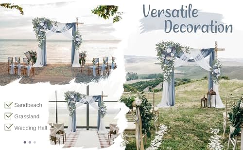 Wedding Arch Flowers with Drapes Kit (Pack of 4) - 2pcs Artificial Dusty Blue Deluxe Swag with 2pcs Sheer Drapes, alternate