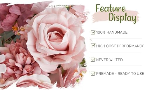 Wedding Arch Flowers with Drapes Kit (Pack of 4) - 2pcs Artificial Dusty Rose Deluxe Swag with 2pcs Sheer Drapes, alternate