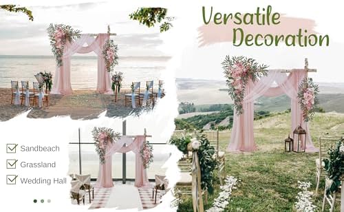 Wedding Arch Flowers with Drapes Kit (Pack of 4) - 2pcs Artificial Dusty Rose Deluxe Swag with 2pcs Sheer Drapes, alternate