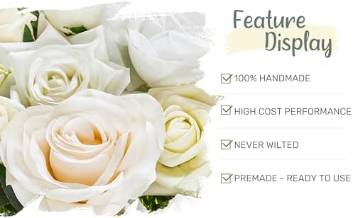 Wedding Arch Flowers with Drapes Kit (Pack of 4) - 2pcs Artificial Ivory & White Deluxe Swag with 2pcs Sheer, alternate view