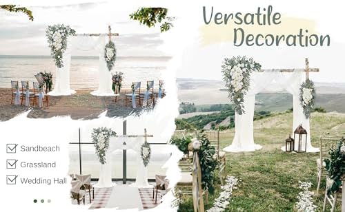 Wedding Arch Flowers with Drapes Kit (Pack of 4) - 2pcs Artificial Ivory & White Deluxe Swag with 2pcs Sheer, alternate view