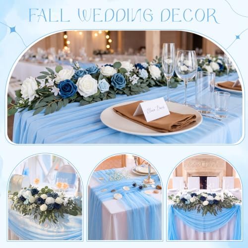 Wedding Arch Flowers with Drapes Kit (Pack of 5) 4pcs Blue Artificial Flower Swag Arrangement with 26ft Draping, alternate
