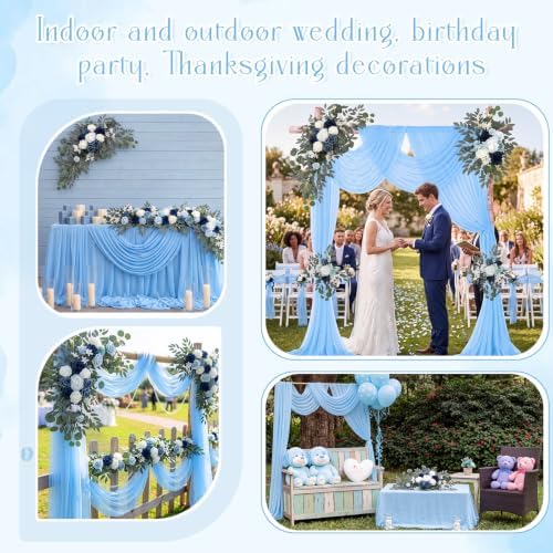 Wedding Arch Flowers with Drapes Kit (Pack of 5) 4pcs Blue Artificial Flower Swag Arrangement with 26ft Draping, alternate