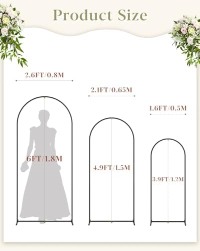Wedding Arch, Metal Arch Backdrop Stand, Black, 6FT, 5FT, 4FT in Black, alternate view 3