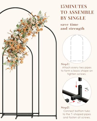 Wedding Arch, Metal Arch Backdrop Stand, Black, 6FT, 5FT, 4FT in Black, alternate view 5