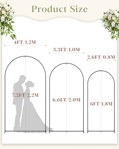 Wedding Arch, Metal Arch Backdrop Stand, Black, 7.2FT, 6.6FT, 6FT in Black, alternate view 3