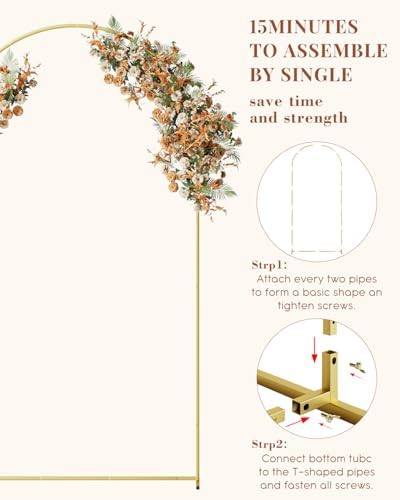 Wedding Arch, Metal Arch Backdrop Stand, Garden Arch, Gold, 7.2FT in Gold, alternate view 4