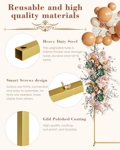 Wedding Arch, Metal Arch Backdrop Stand, Garden Arch, Gold, 7.2FT in Gold, alternate view 5