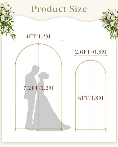 Wedding Arch, Metal Arch Backdrop Stand, Gold, 7.2FT, 6FT in Gold, alternate view 3