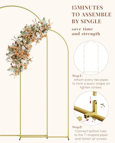 Wedding Arch, Metal Arch Backdrop Stand, Gold, 7.2FT, 6FT in Gold, alternate view 4