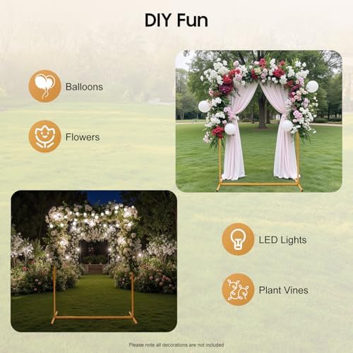 Wedding Arch Metal Frame Gold Backdrop Party Flower Balloon Stand Holder 2x1.5m in 2x1.5m, alternate view 4