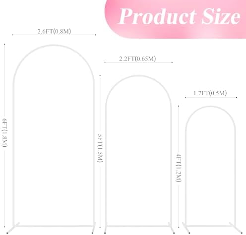 Wedding Arch Stand Set of 3 6FT, 5FT, 4FT White Metal Arch Stand for Wedding Ceremony Birthday Party Baby Shower, alternate