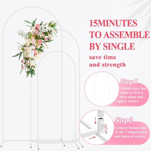 Wedding Arch Stand Set of 3 6FT, 5FT, 4FT White Metal Arch Stand for Wedding Ceremony Birthday Party Baby Shower, alternate