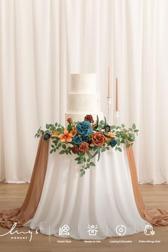 Wedding Artificial Flowers Swag Arch Garland, Teal Orange, alternate view 2