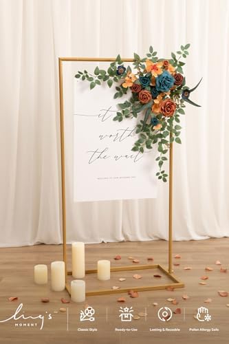 Wedding Artificial Flowers Swag Arch Garland, Teal Orange, alternate view 3