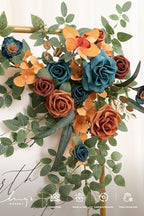 Wedding Artificial Flowers Swag Arch Garland, Teal Orange, alternate view 4