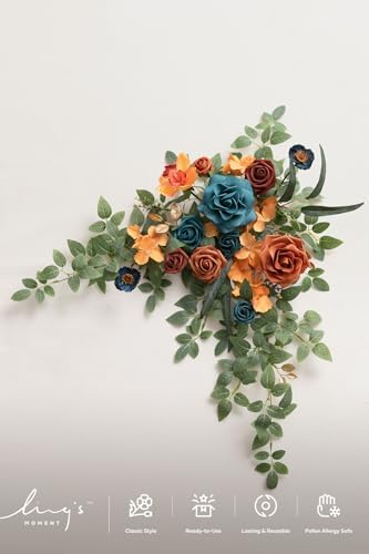 Wedding Artificial Flowers Swag Arch Garland, Teal Orange, alternate view 6