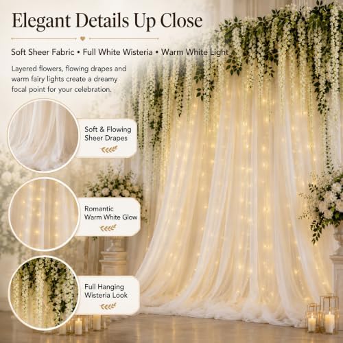 Wedding Backdrop Curtain White Wisteria Hanging Flowers Decor in White, alternate view 4