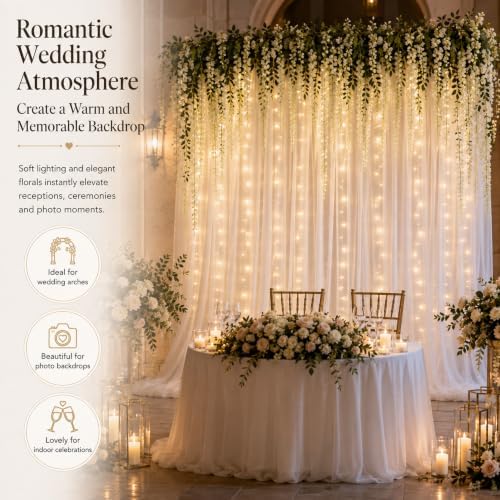 Wedding Backdrop Curtain White Wisteria Hanging Flowers Decor in White, alternate view 5