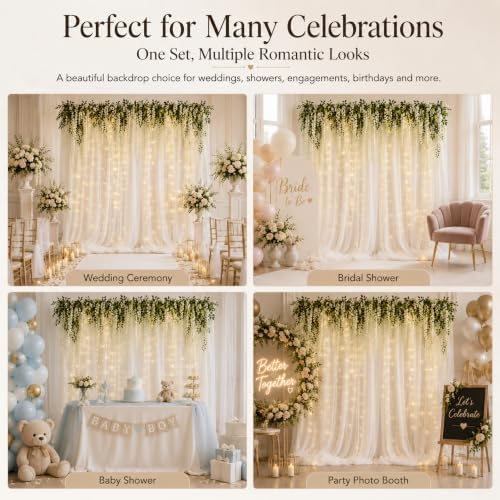 Wedding Backdrop Curtain White Wisteria Hanging Flowers Decor in White, alternate view 6