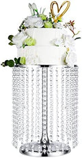 Wedding Cake Stand for Dessert Table 12 Inch Silver Crystal Pendants Metal Cake Stand Serves as A Round Dessert