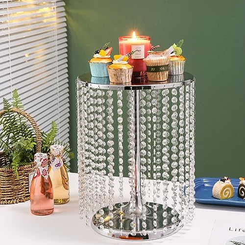 Wedding Cake Stand for Dessert Table 12 Inch Silver Crystal Pendants Metal Cake Stand Serves as A Round Dessert, alternate