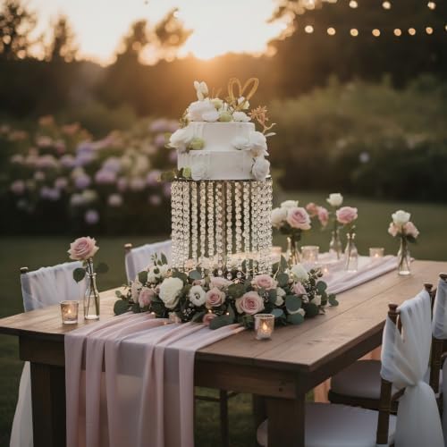 Wedding Cake Stand for Dessert Table 12 Inch Silver Crystal Pendants Metal Cake Stand Serves as A Round Dessert, alternate
