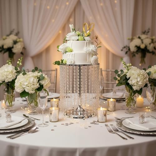 Wedding Cake Stand for Dessert Table 12 Inch Silver Crystal Pendants Metal Cake Stand Serves as A Round Dessert, alternate