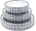 Wedding Cake Stands 3-Piece Set Crystal Gold Plated Cheese Dessert Cupcake Cake Stand with Mirror Plate-Silver