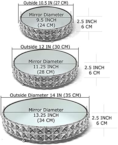 Wedding Cake Stands 3-Piece Set Crystal Gold Plated Cheese Dessert Cupcake Cake Stand with Mirror Plate-Silver, alternate