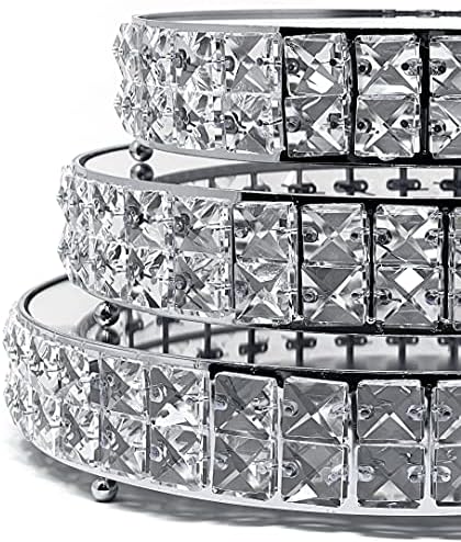 Wedding Cake Stands 3-Piece Set Crystal Gold Plated Cheese Dessert Cupcake Cake Stand with Mirror Plate-Silver, alternate