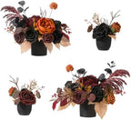 Wedding Centerpiece Flower with Vase for Ceremony/Reception Tabletop Mantel Archway Aisle, Set of 4|Black &