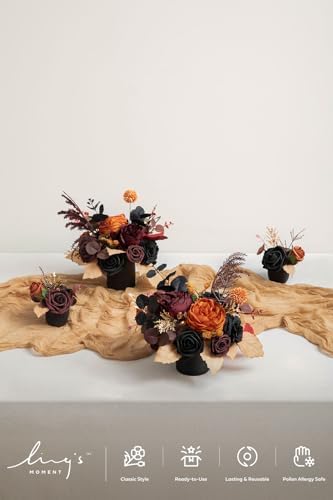Wedding Centerpiece Flower with Vase for Ceremony/Reception Tabletop Mantel Archway Aisle, Set of 4|Black &, alternate view 2