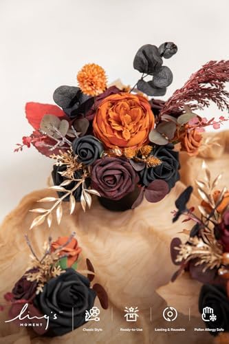 Wedding Centerpiece Flower with Vase for Ceremony/Reception Tabletop Mantel Archway Aisle, Set of 4|Black &, alternate view 4